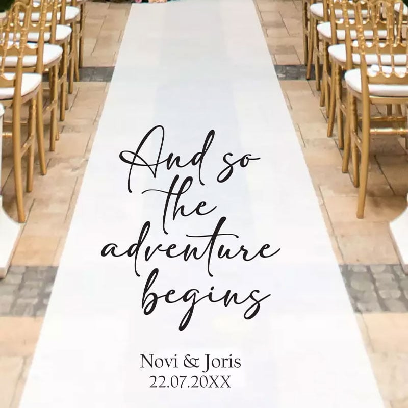 Adventure Begins Witte Loper Gepersonaliseerd Trouwen