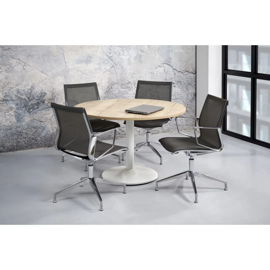 Manhattan Ronde Vergadertafel Ø120CM 4 personen - Zuilpoot - Wit Blad - Wit onderstel - Afbeelding 6