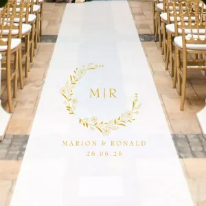 Witte Loper met Botanische Krans & Monogram – Kies uit 20 Kleuren