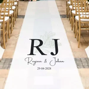 Gepersonaliseerde Witte Loper met Initialen – Botanisch Bruiloft Design