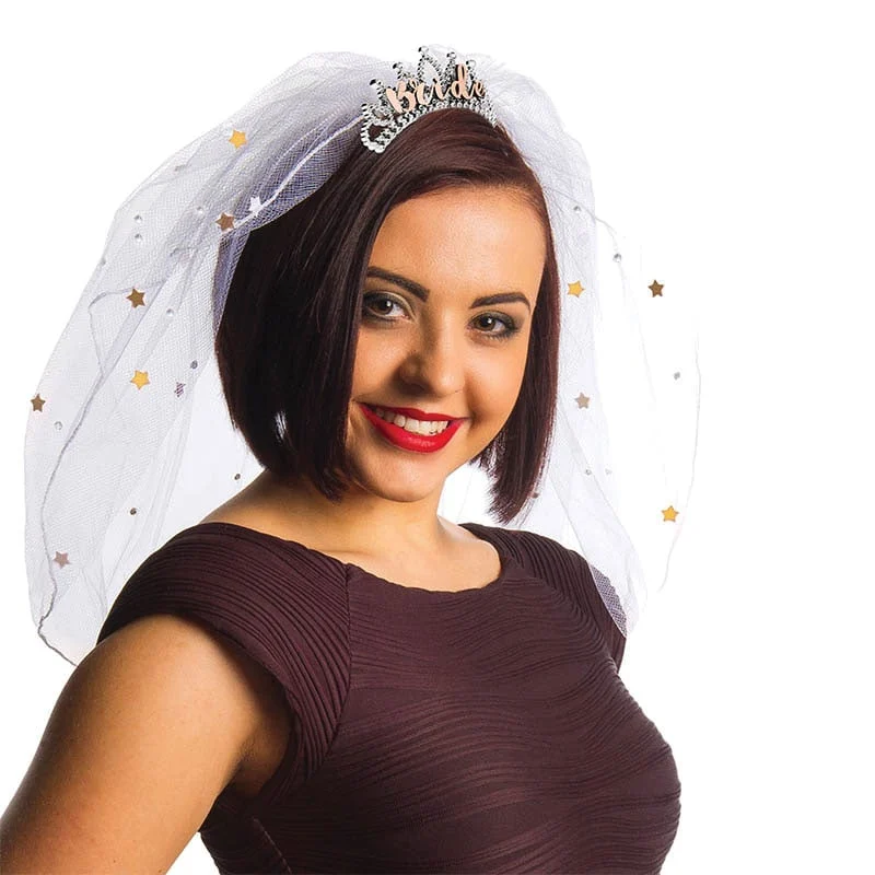 Bride Tiara met Sluier Roségoud - Afbeelding 2