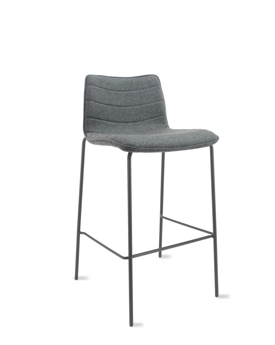 Workliving Verona Barkruk 75 cm - Wolvilt Fenice 602 middengrijs - frame zwart - Afbeelding 2