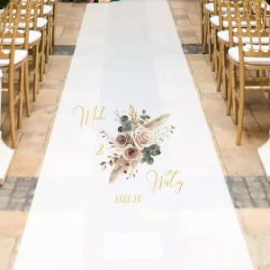 Boho Blush Loper Gepersonaliseerd met Pampas & Goud Bruiloft