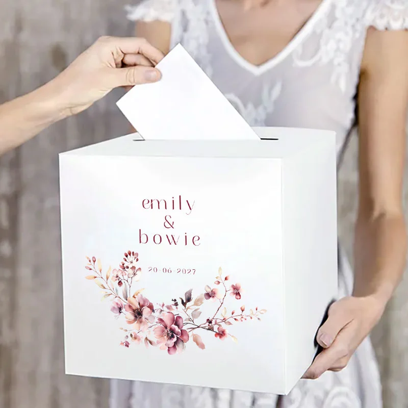 Cadeaubox Bruiloft Bordeaux & Blush | Luxe Gepersonaliseerde Doos - Afbeelding 2