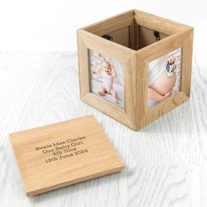 Gepersonaliseerde Houten Fotokubus en Bewaardoos – Nieuwe Baby