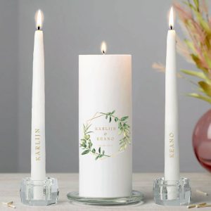 Gepersonaliseerde Trouwkaarsen Set Greenery Bliss | 3-delig