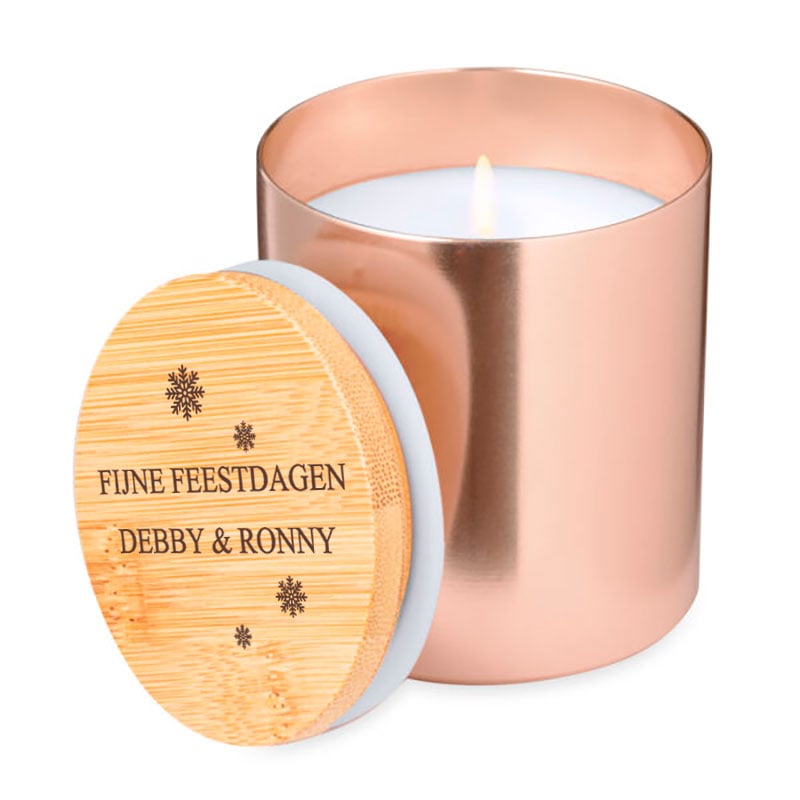 Vanille Geurkaars met Kerstvlokken – Zwart/Goud/Roségoud
