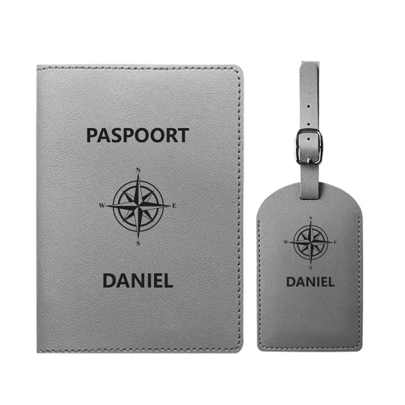 Paspoort & Kofferlabel Set – Kompas Gravure - Afbeelding 3