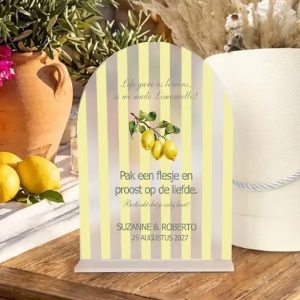 Limoncello Tafelbordje Frosted Acryl | Geel Streep Design