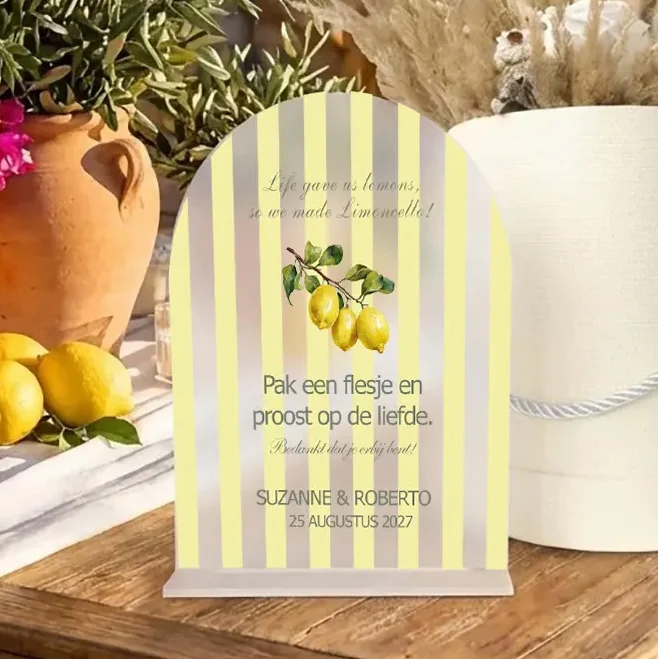 Limoncello Tafelbordje Frosted Acryl | Geel Streep Design - Afbeelding 2
