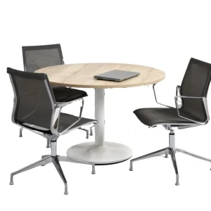 Manhattan Ronde Vergadertafel Ø120CM 4 personen - Zuilpoot - Licht Eiken - Wit onderstel