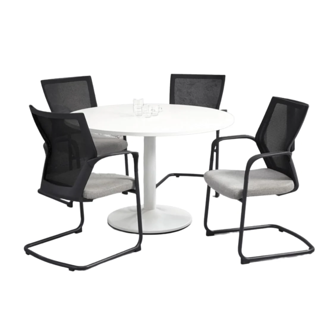 Manhattan Ronde Vergadertafel Ø120CM 4 personen - Zuilpoot - Wit Blad - Wit onderstel - Afbeelding 2