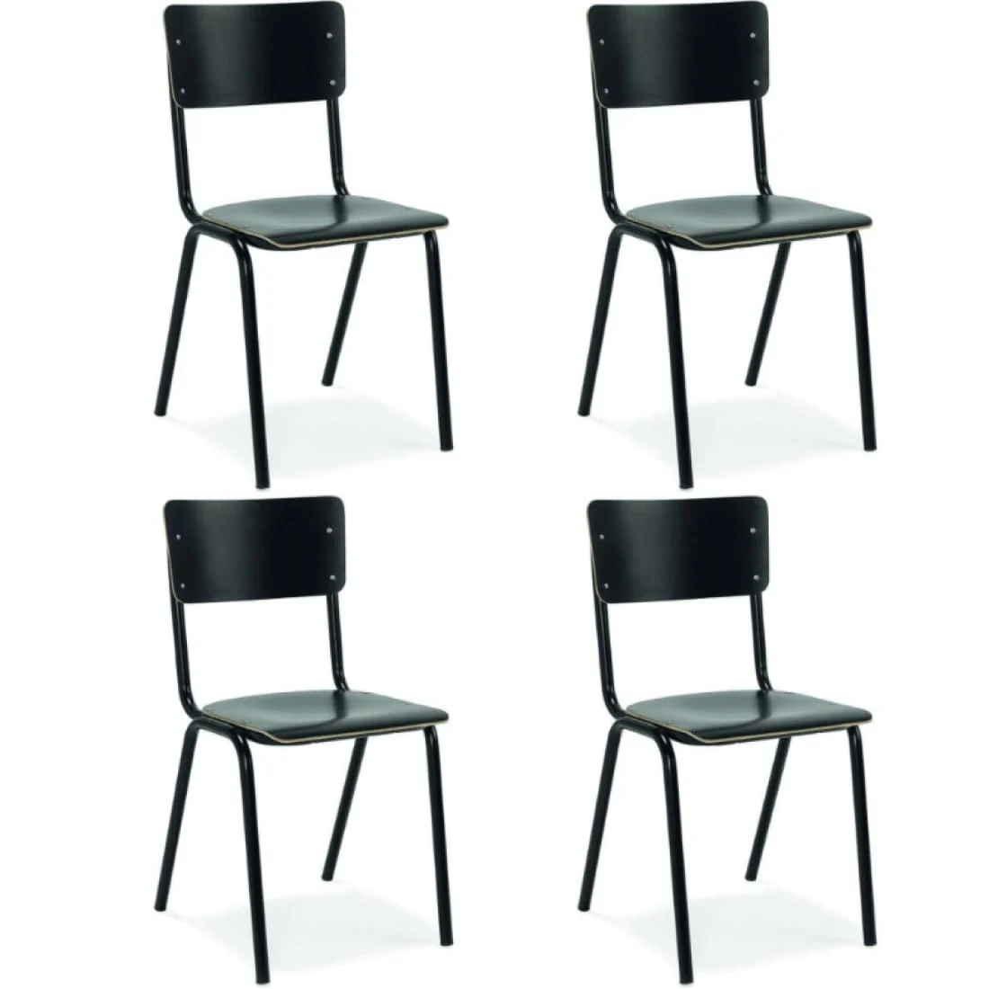 Workliving Set van 4 Eetkamerstoel Houten Design Zwart School