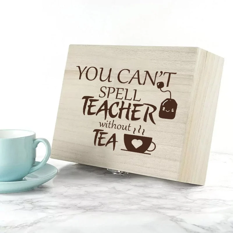 Gepersonaliseerde Theedoos voor Juffen – You Can’t Spell Teacher Without Tea - Afbeelding 2